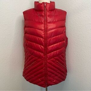 Talbots Red Down Puffer Quilted Vest Full Zip Pockets Sexy Glam SZ XLP